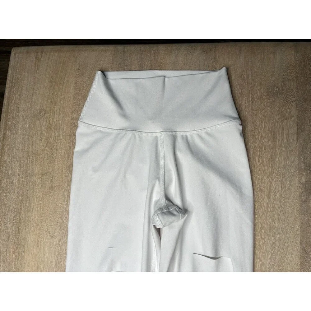 Alo High Waisted Ripped Warrior Leggings In Pristine White Size XXS